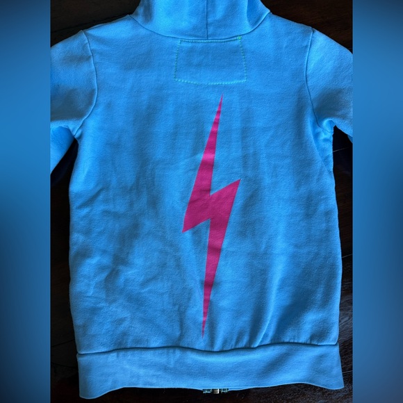 Aviator Nation Hoodie blue with pink bolt full zip size 6 - Picture 2 of 5